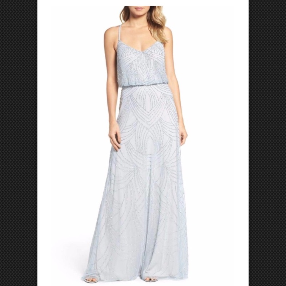 ADRIANNA PAPEll beaded Blouson Gown Blue Heather